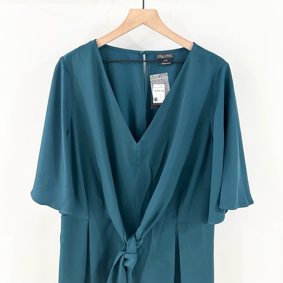 NWT City Chic Elastic Waist Tie Detail Dress Teal Size 18 - Picture 3 of 6